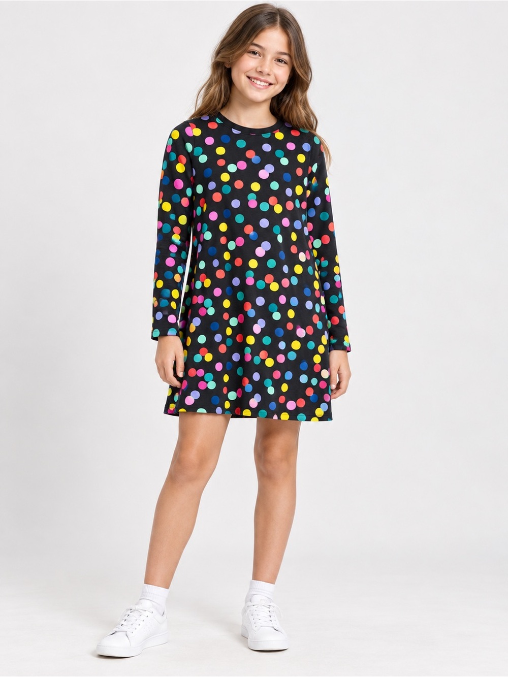 Hanna Andersson Girls Multicolor Polka Dot Long-Sleeve Dress Size 12